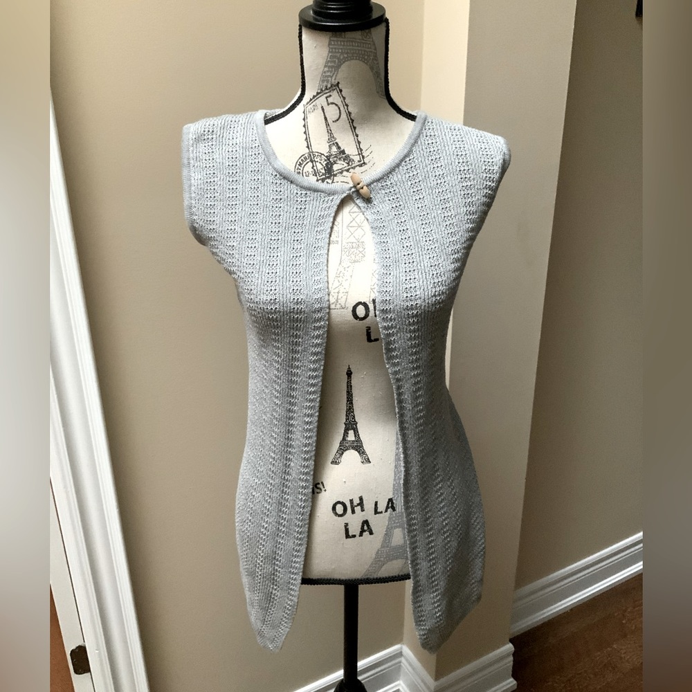 Vintage BOHO FDS Knitted Open Grey Sleeveless Top Women’s Size XS/S